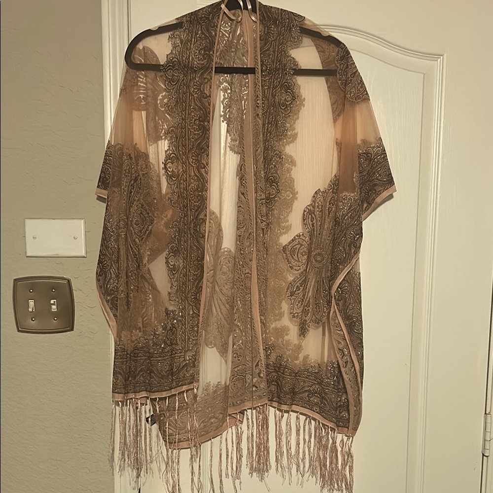 Tan and Brown Sweatshirt with Fringe Detail